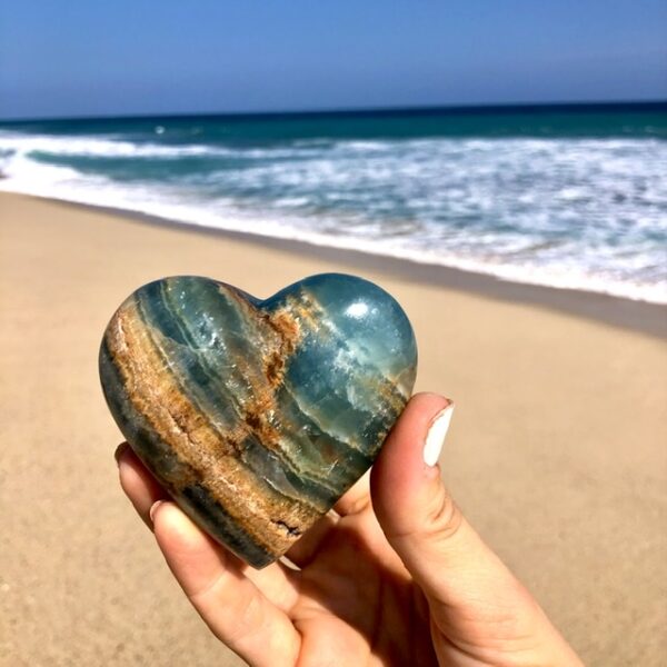 Lemurian Aquatine Calcite hand carved heart